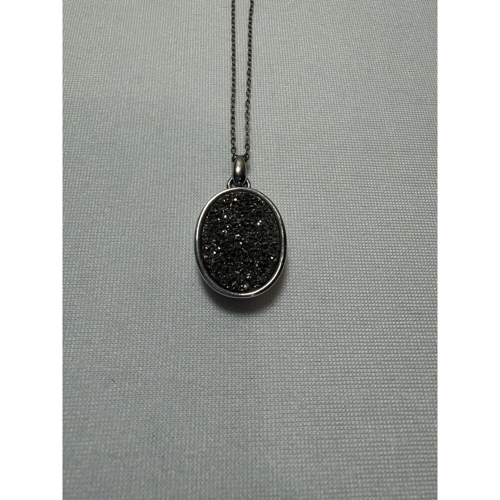 Pyrite Druzy Pendant 18” 925 Sterling Silver Oval Pendant Necklace Thailand